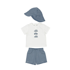 Mayoral SS25 Boys Short Set with hat 1651 Blue