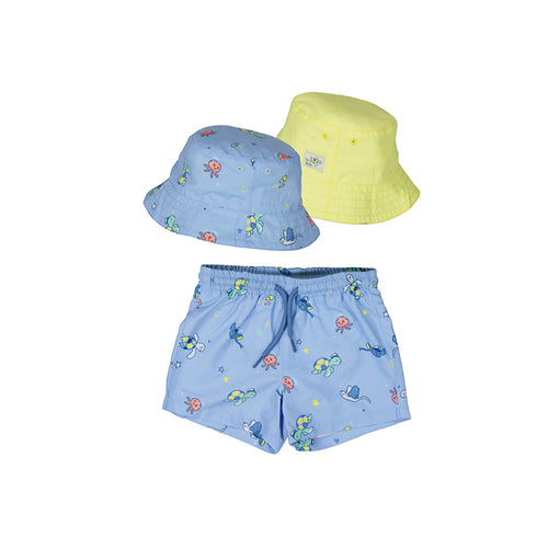 Mayoral SS25 Baby Boy Swim Shorts with Bucket Hat Light Blue 1646