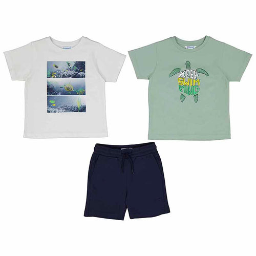 Mayoral SS25 Mini Boys 3 Piece Shorts Set 3610 Bayleaf