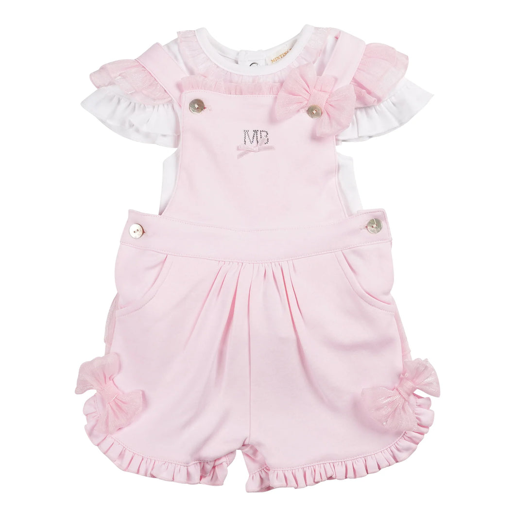 Mintini SS25 Top & Short Dungaree Set White / Pink 6406