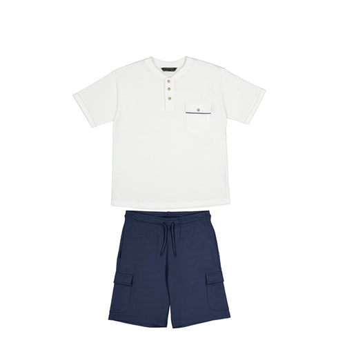 Mayoral SS25 Junior Boys shorts set 6676 Camel Navy