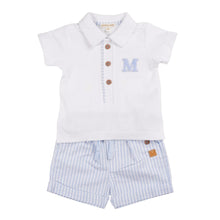 Load image into Gallery viewer, Mintini SS25 Polo Top &amp; Shorts Set 6316 White/Sky