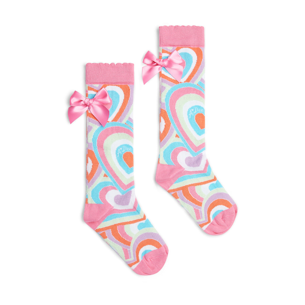 ADee SS25 Heart Print Knee High Sock 919 Elena Pink Gloss