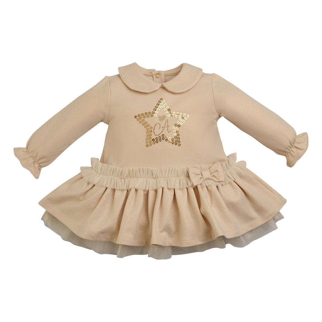 Little A AW23 Lurex Star Dress - Faye - 405 - Light Gold