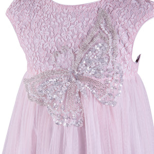 Daga SS23 Pink Roushed dress with Silver Butterfly 9338